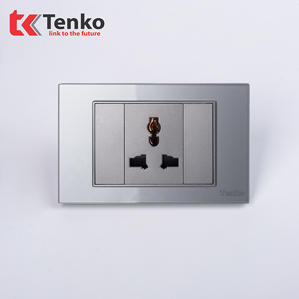 Ổ Cắm 3 Chấu Mặt Kính Cường Lực Chính Hãng Tenko TK-C18-051 Xám