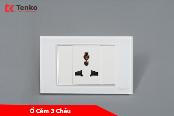 Ổ Cắm 3 Chấu Mặt Kính Cường Lực Chính Hãng Tenko TK-C18-051