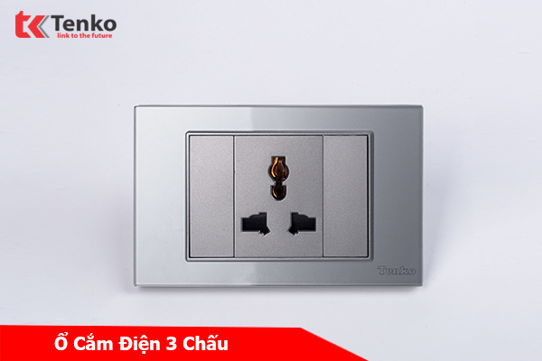 Ổ Cắm 3 Chấu Mặt Kính Cường Lực Chính Hãng Tenko TK-C18-051 Xám