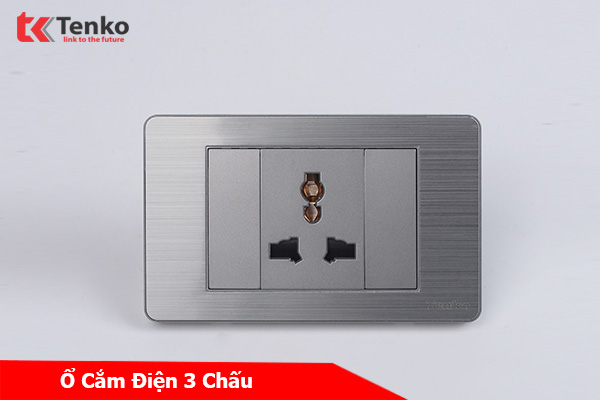 Ổ Cắm Điện 3 Chấu Mặt Hợp Kim Màu Xám TENKO TK-C7-051