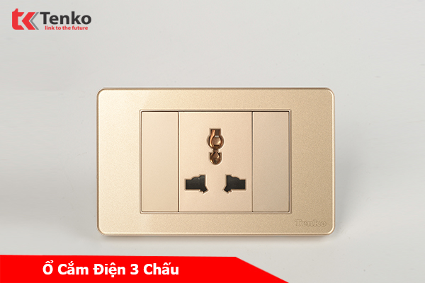 Ổ Cắm Điện 3 Chấu Mặt Nhựa Vàng TENKO TK-C5-051