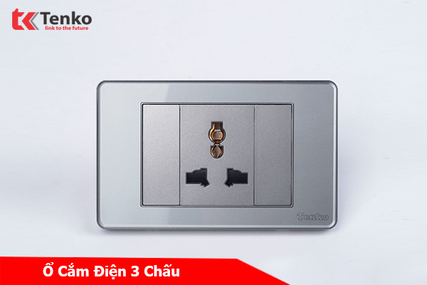 Ổ Cắm Điện 3 Chấu Mặt Nhựa Xám TENKO TK-C9-051
