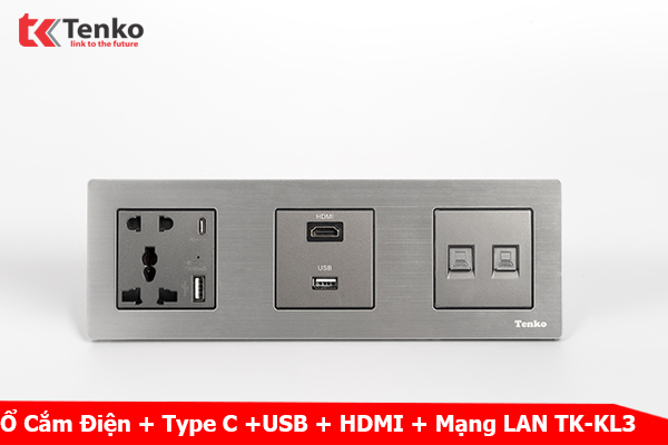 Ổ Cắm Điện + Type C +  USB + HDMI + Mạng LAN Mặt Hợp Kim Chính Hãng Tenko TK-KL3-06