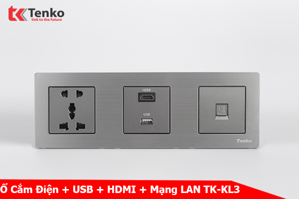 Ổ Cắm Điện + USB + HDMI + Mạng LAN Mặt Hợp Kim Chính Hãng Tenko TK-KL3-03