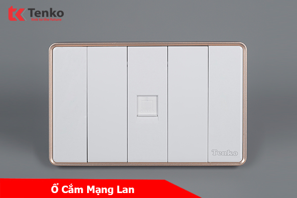 Ổ Cắm Mạng LAN (RJ45) Cho Tivi và Máy Tính Âm Tường Tràn Viền TK-C1-073 Trắng Viền Vàng