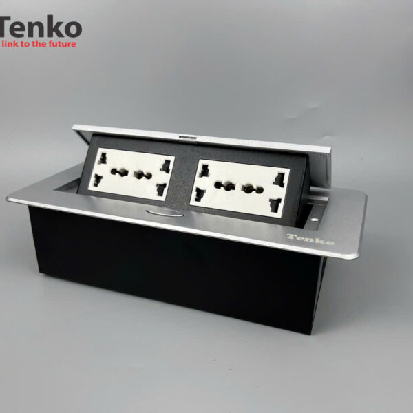 Hộp Ổ Cắm Điện Âm Bàn Họp Desktop Socket Chính hãng TENKO TK-AS06DN-02 Màu Bạc