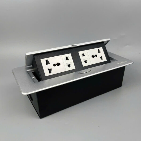 Hộp Ổ Cắm Điện Âm Bàn Họp Desktop Socket Chính hãng TENKO TK-AS06DN-01 Màu Bạc