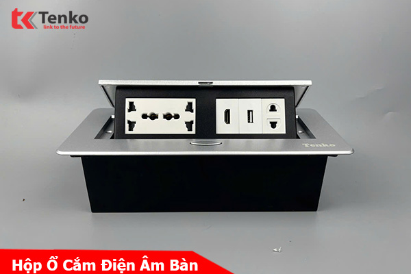 Hộp Ổ Cắm Điện Âm Bàn Họp Desktop Socket Chính hãng TENKO TK-AS06DN-08 Màu Bạc