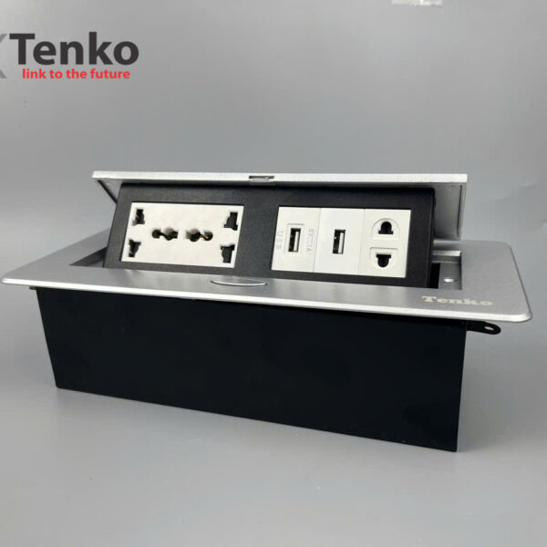 Hộp Ổ Cắm Điện Âm Bàn Họp Desktop Socket Chính hãng TENKO TK-AS06DN-06 Màu Bạc