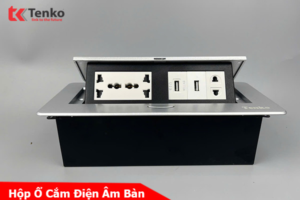Hộp Ổ Cắm Điện Âm Bàn Họp Desktop Socket Chính hãng TENKO TK-AS06DN-06 Màu Bạc