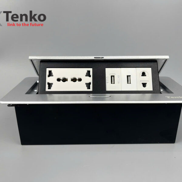 Hộp Ổ Cắm Điện Âm Bàn Họp Desktop Socket Chính hãng TENKO TK-AS06DN-06 Màu Bạc