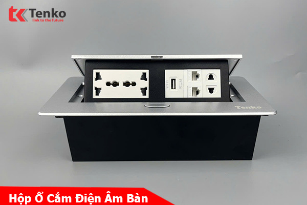 Hộp Ổ Cắm Điện Âm Bàn Họp Desktop Socket Chính hãng TENKO TK-AS06DN-05 Màu Bạc