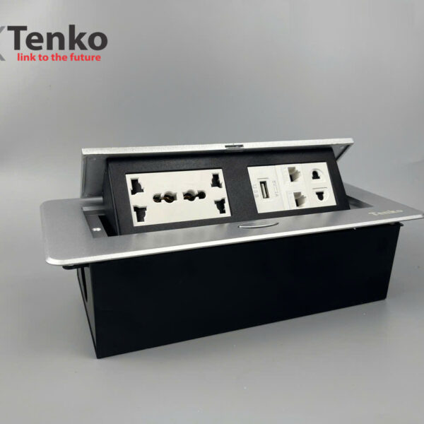 Hộp Ổ Cắm Điện Âm Bàn Họp Desktop Socket Chính hãng TENKO TK-AS06DN-05 Màu Bạc
