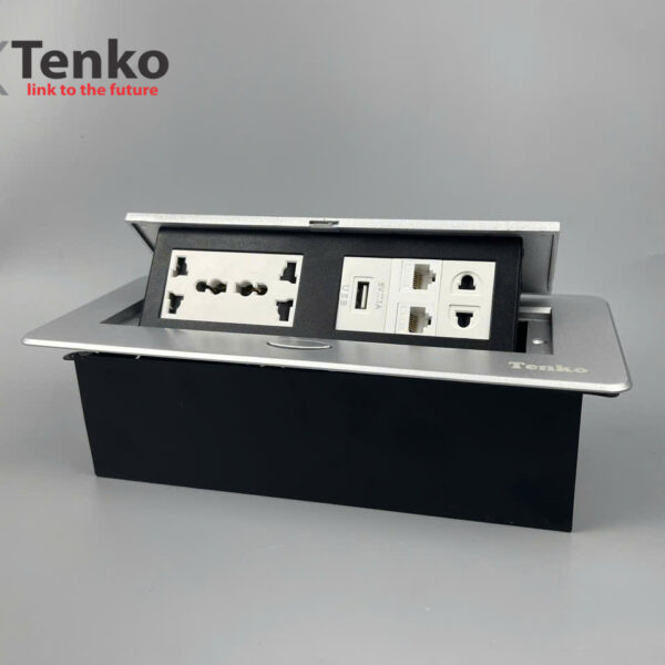 Hộp Ổ Cắm Điện Âm Bàn Họp Desktop Socket Chính hãng TENKO TK-AS06DN-05 Màu Bạc