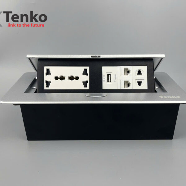 Hộp Ổ Cắm Điện Âm Bàn Họp Desktop Socket Chính hãng TENKO TK-AS06DN-05 Màu Bạc