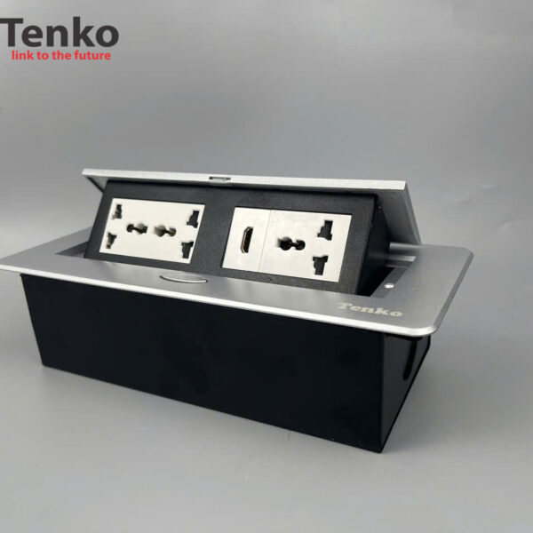 Hộp Ổ Cắm Điện Âm Bàn Họp Desktop Socket Chính hãng TENKO TK-AS06DN-03 Màu Bạc