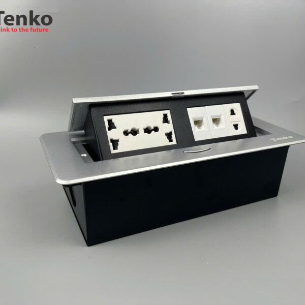 Hộp Ổ Cắm Điện Âm Bàn Họp Desktop Socket Chính hãng TENKO TK-AS06DN-09 Màu Bạc