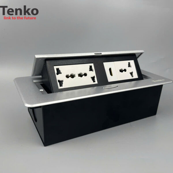 Hộp Ổ Cắm Điện Âm Bàn Họp Desktop Socket Chính hãng TENKO TK-AS06DN-03 Màu Bạc