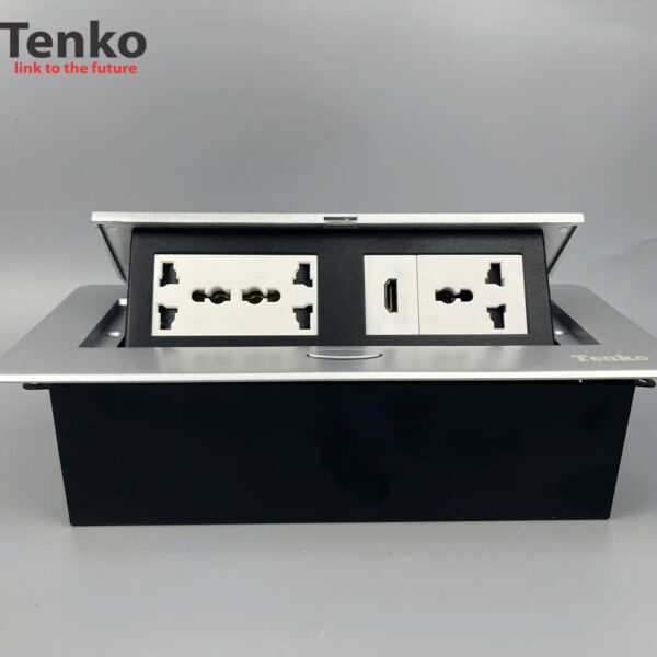 Hộp Ổ Cắm Điện Âm Bàn Họp Desktop Socket Chính hãng TENKO TK-AS06DN-03 Màu Bạc