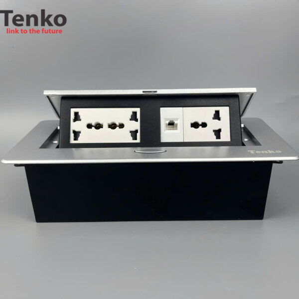 Hộp Ổ Cắm Điện Âm Bàn Họp Desktop Socket Chính hãng TENKO TK-AS06DN-04 Màu Bạc