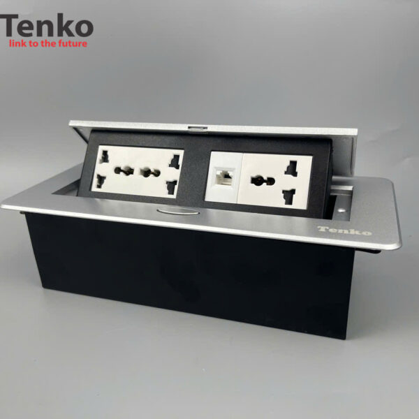 Hộp Ổ Cắm Điện Âm Bàn Họp Desktop Socket Chính hãng TENKO TK-AS06DN-04 Màu Bạc