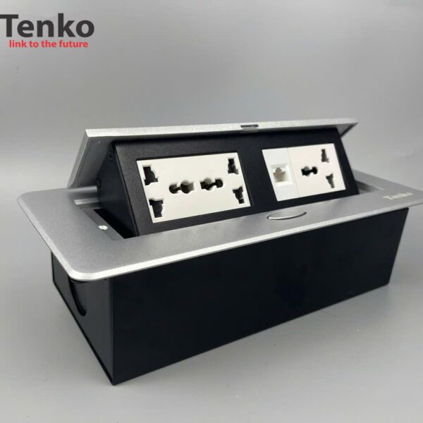 Hộp Ổ Cắm Điện Âm Bàn Họp Desktop Socket Chính hãng TENKO TK-AS06DN-04 Màu Bạc