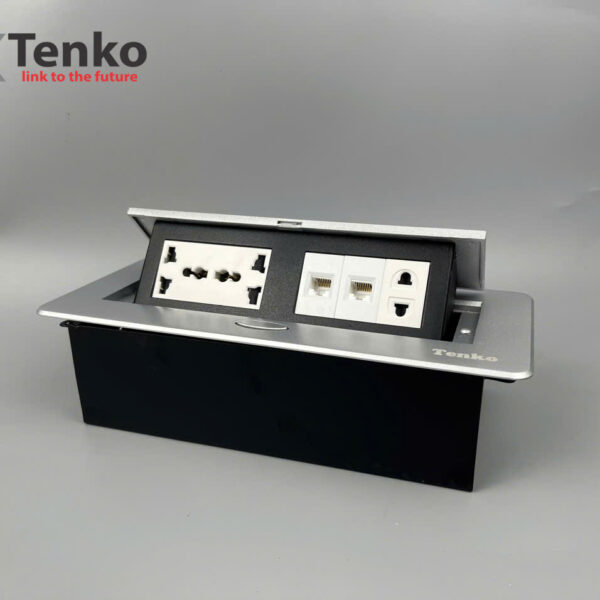 Hộp Ổ Cắm Điện Âm Bàn Họp Desktop Socket Chính hãng TENKO TK-AS06DN-09 Màu Bạc