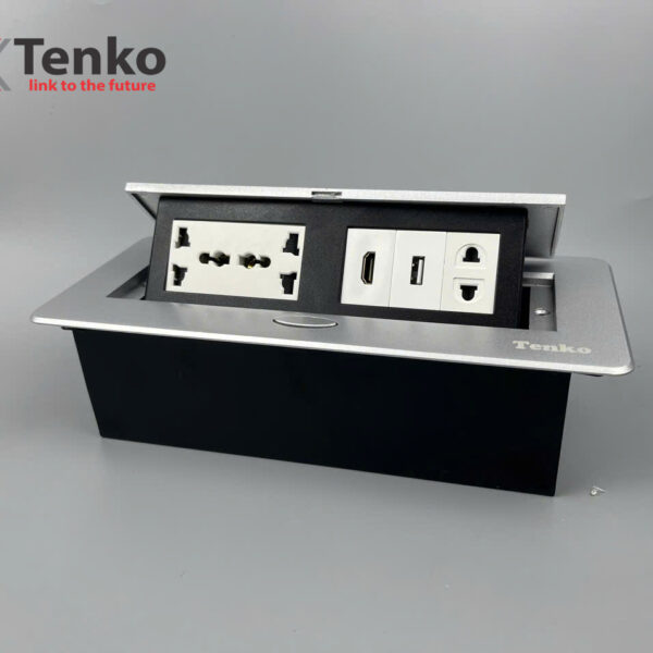 Hộp Ổ Cắm Điện Âm Bàn Họp Desktop Socket Chính hãng TENKO TK-AS06DN-08 Màu Bạc