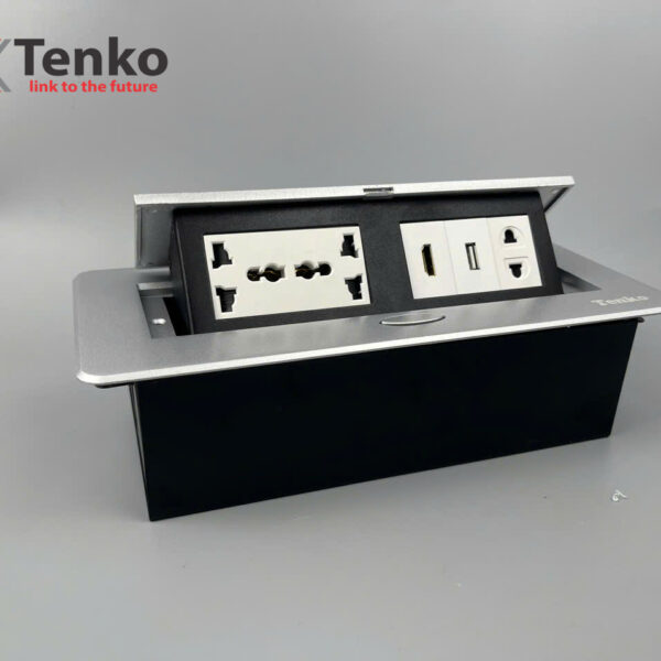 Hộp Ổ Cắm Điện Âm Bàn Họp Desktop Socket Chính hãng TENKO TK-AS06DN-08 Màu Bạc