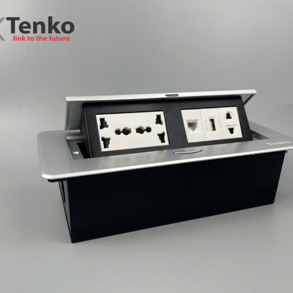 Hộp Ổ Cắm Điện Âm Bàn Họp Desktop Socket Chính hãng TENKO TK-AS06DN-07 Màu Bạc