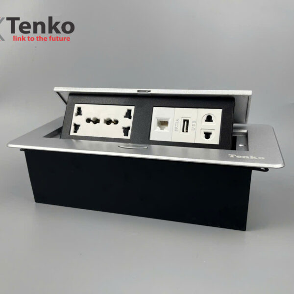 Hộp Ổ Cắm Điện Âm Bàn Họp Desktop Socket Chính hãng TENKO TK-AS06DN-07 Màu Bạc