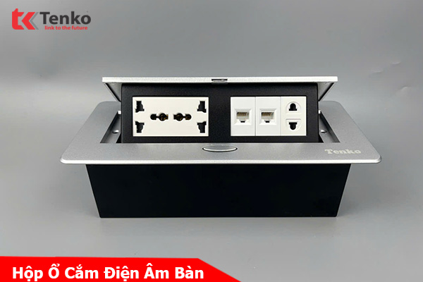 Hộp Ổ Cắm Điện Âm Bàn Họp Desktop Socket Chính hãng TENKO TK-AS06DN-09 Màu Bạc