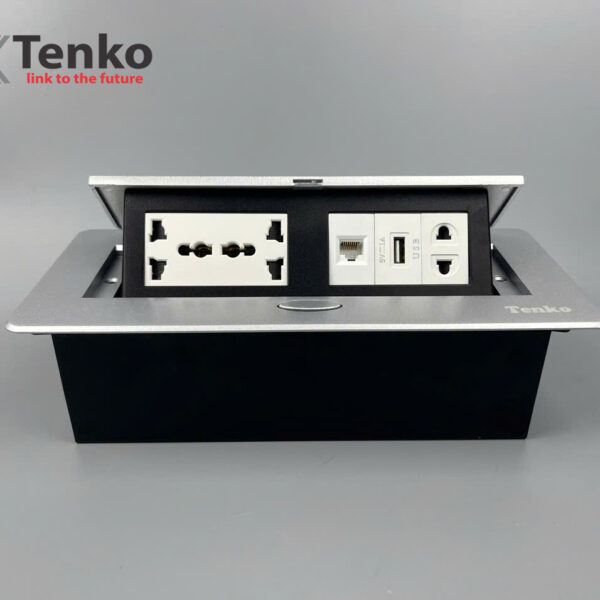 Hộp Ổ Cắm Điện Âm Bàn Họp Desktop Socket Chính hãng TENKO TK-AS06DN-07 Màu Bạc