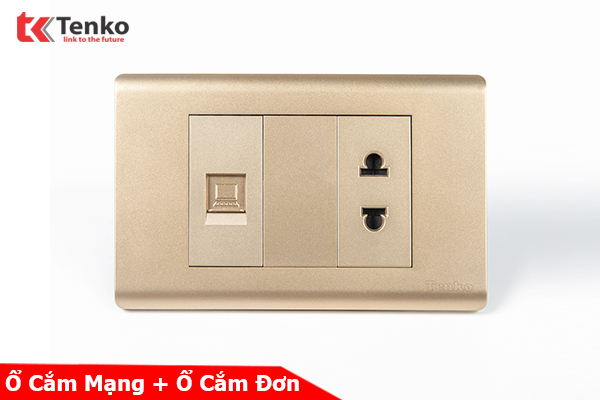 Ổ Cắm 2 Chấu Và Mạng LAN Chống Cháy Cao Cấp TENKO TK-C25-076 – Mặt Nhựa PC Vàng