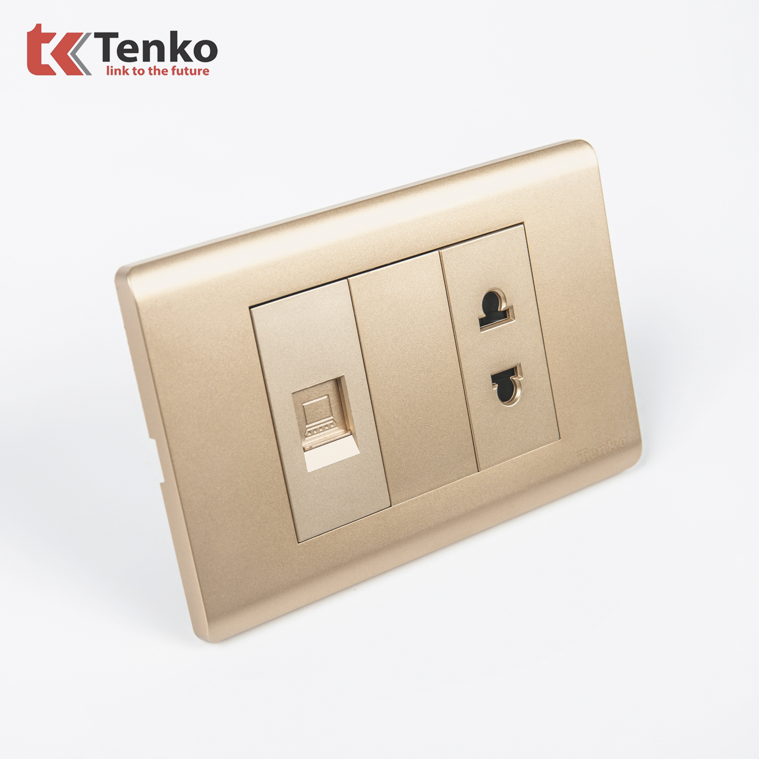 Ổ Cắm 2 Chấu Và Mạng LAN Chống Cháy Cao Cấp TENKO TK-C25-076 – Mặt Nhựa PC Vàng