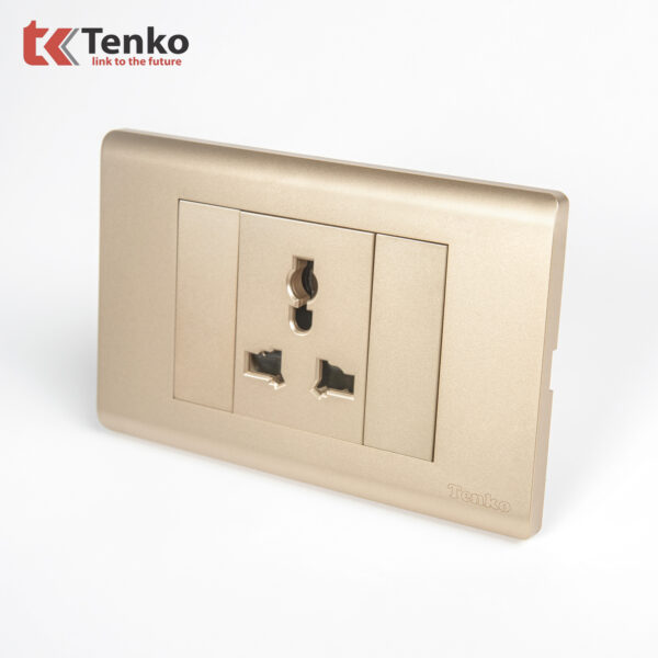 Ổ Cắm Điện 3 Chấu Chống Cháy Cao Cấp TENKO TK-C25-051 – Mặt Nhựa PC Vàng