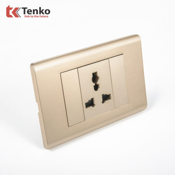 Ổ Cắm Điện 3 Chấu Chống Cháy Cao Cấp TENKO TK-C25-051 – Mặt Nhựa PC Vàng