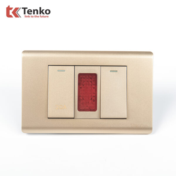 Công Tắc Đơn Kèm Công Tắc 20A Chống Cháy Cao Cấp TENKO TK-C25-081 – Mặt Nhựa PC Vàng