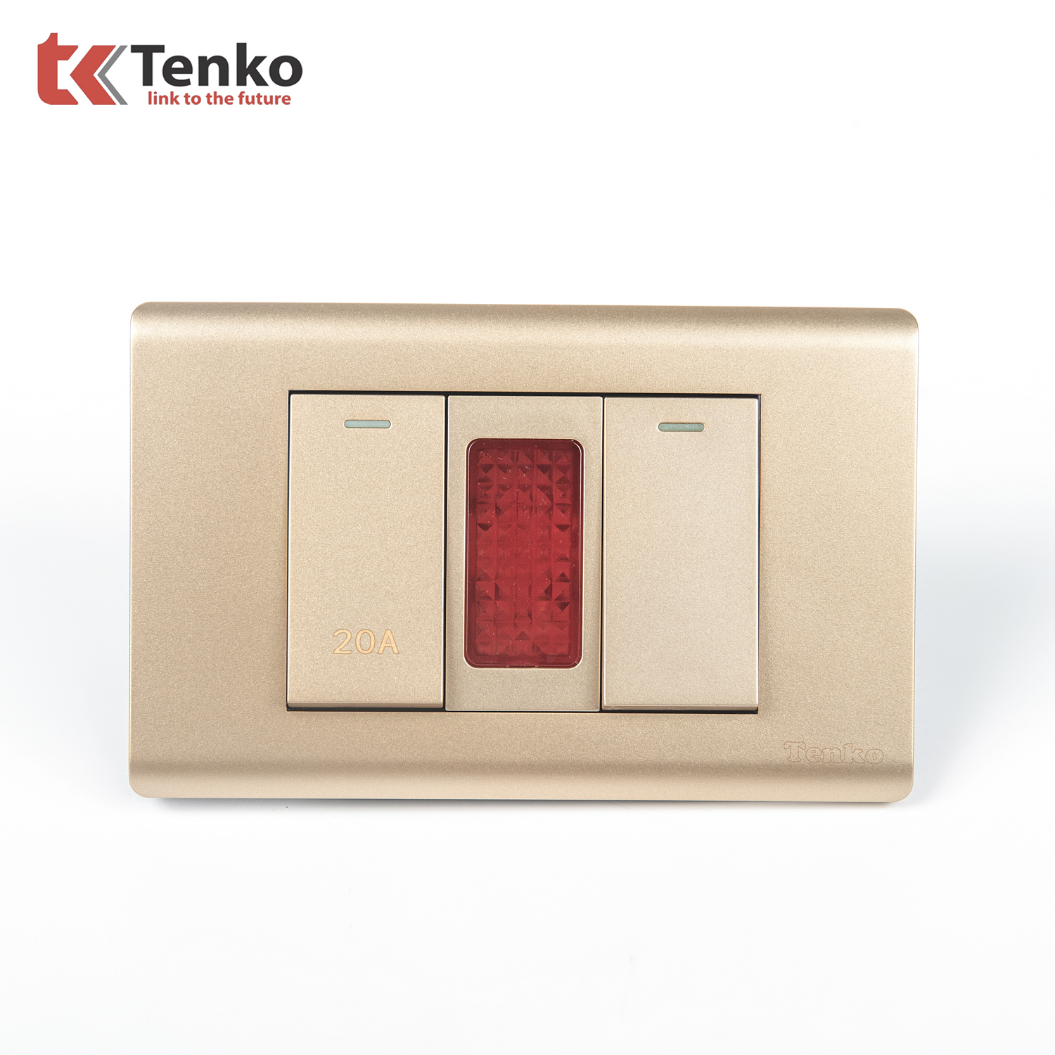 Công Tắc Đơn Kèm Công Tắc 20A Chống Cháy Cao Cấp TENKO TK-C25-081 – Mặt Nhựa PC Vàng