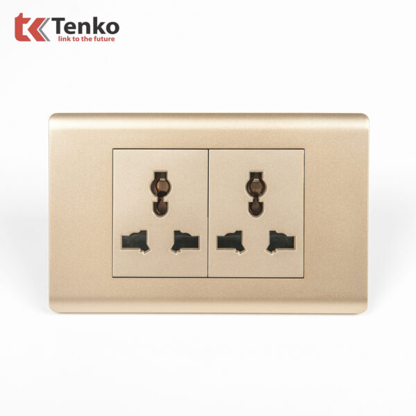 Ổ Cắm Đôi 3 Chấu Đa Năng Chống Cháy Cao Cấp TENKO TK-C25-050 – Mặt Nhựa PC Vàng
