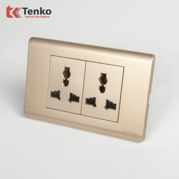 Ổ Cắm Đôi 3 Chấu Đa Năng Chống Cháy Cao Cấp TENKO TK-C25-050 – Mặt Nhựa PC Vàng