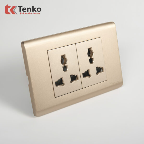 Ổ Cắm Đôi 3 Chấu Đa Năng Chống Cháy Cao Cấp TENKO TK-C25-050 – Mặt Nhựa PC Vàng