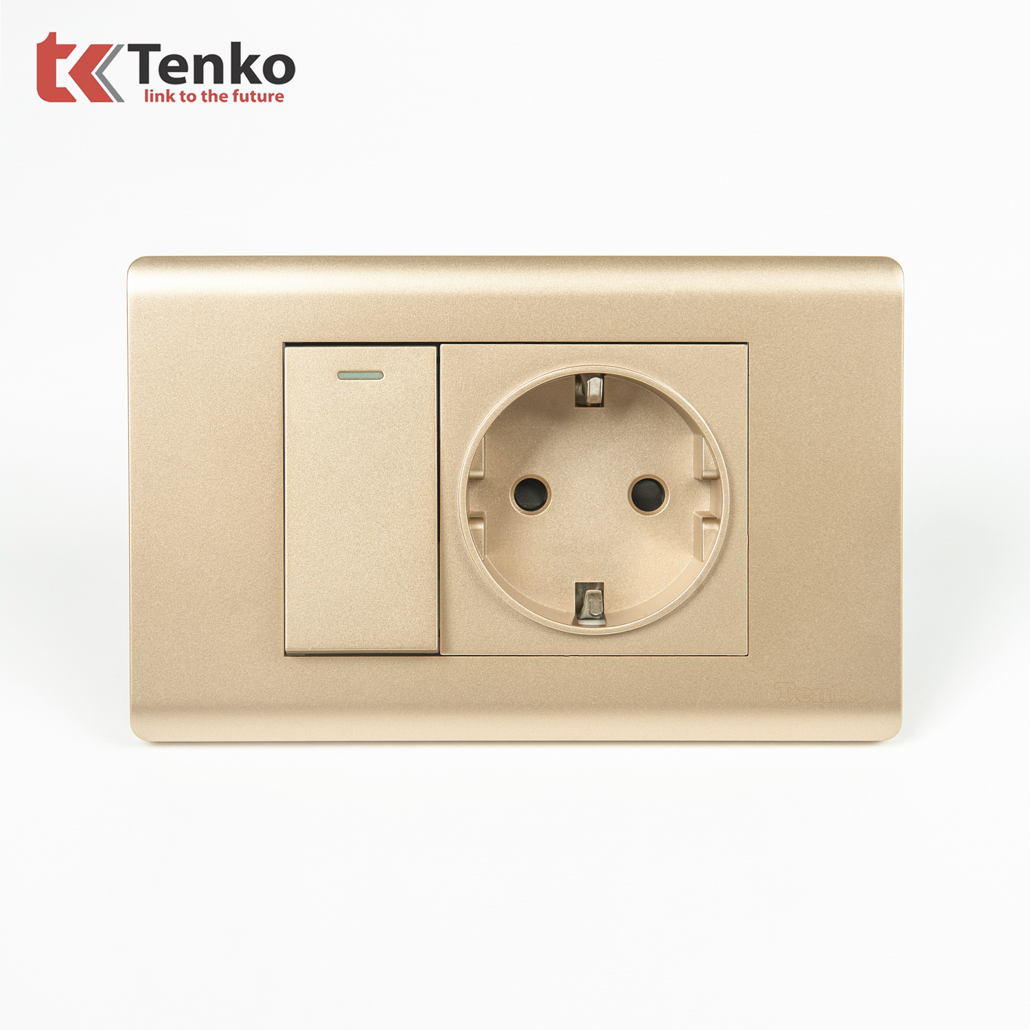 Ổ Cắm Chuẩn Đức Schuko Kết Hợp Công Tắc – Mặt Nhựa PC Vàng Tenko TK-C25-063