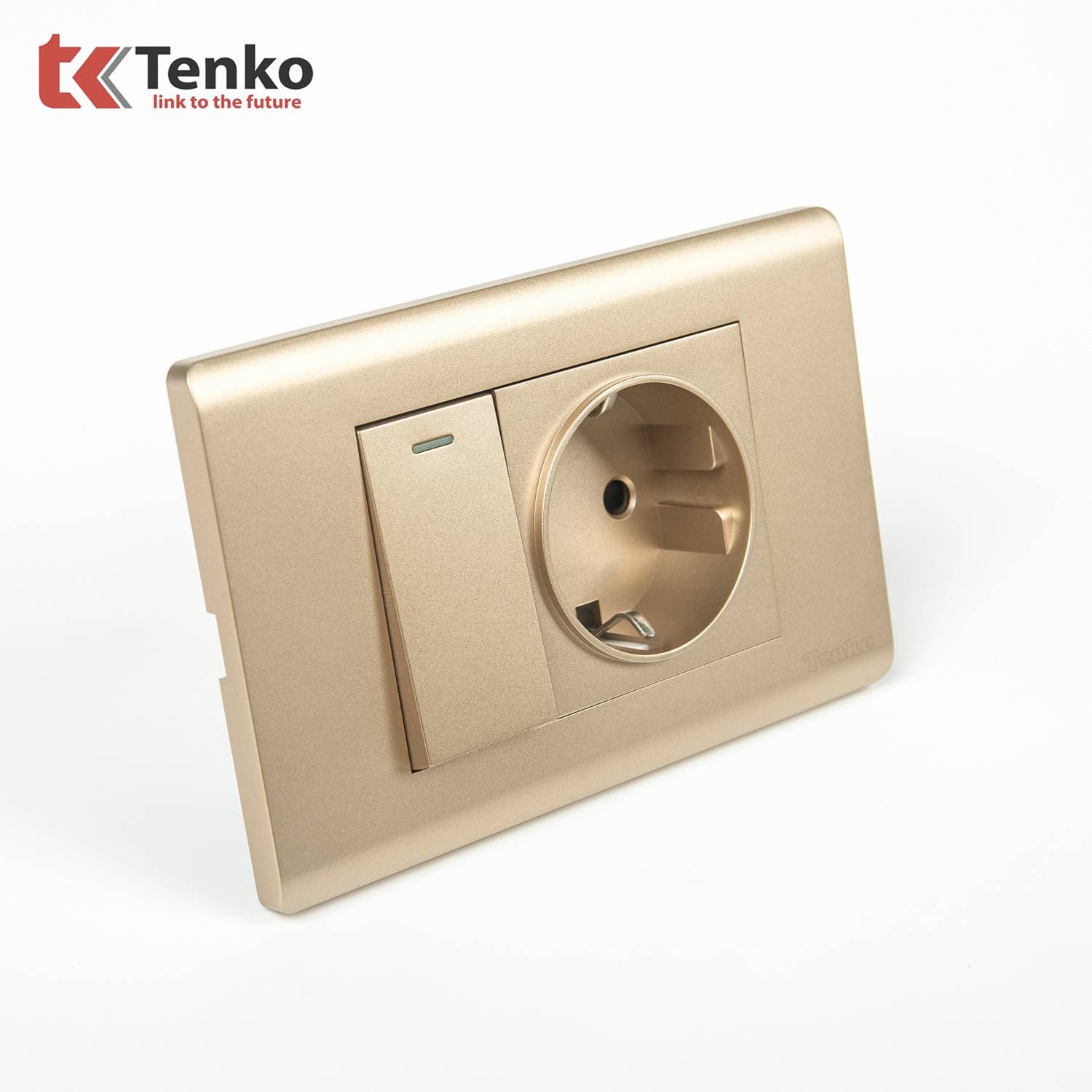 Ổ Cắm Chuẩn Đức Schuko Kết Hợp Công Tắc – Mặt Nhựa PC Vàng Tenko TK-C25-063