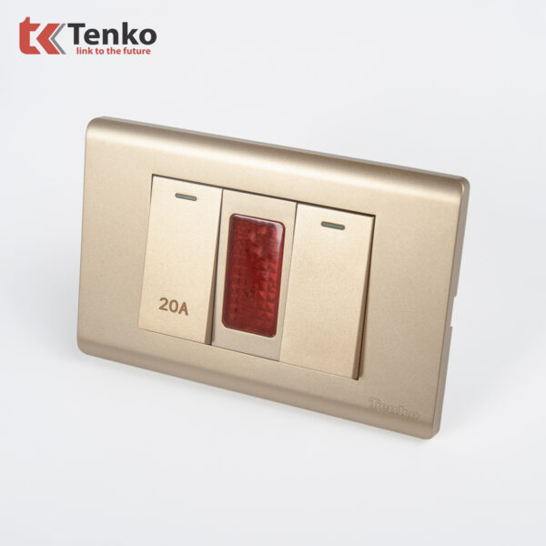 Công Tắc Đơn Kèm Công Tắc 20A Chống Cháy Cao Cấp TENKO TK-C25-081 – Mặt Nhựa PC Vàng