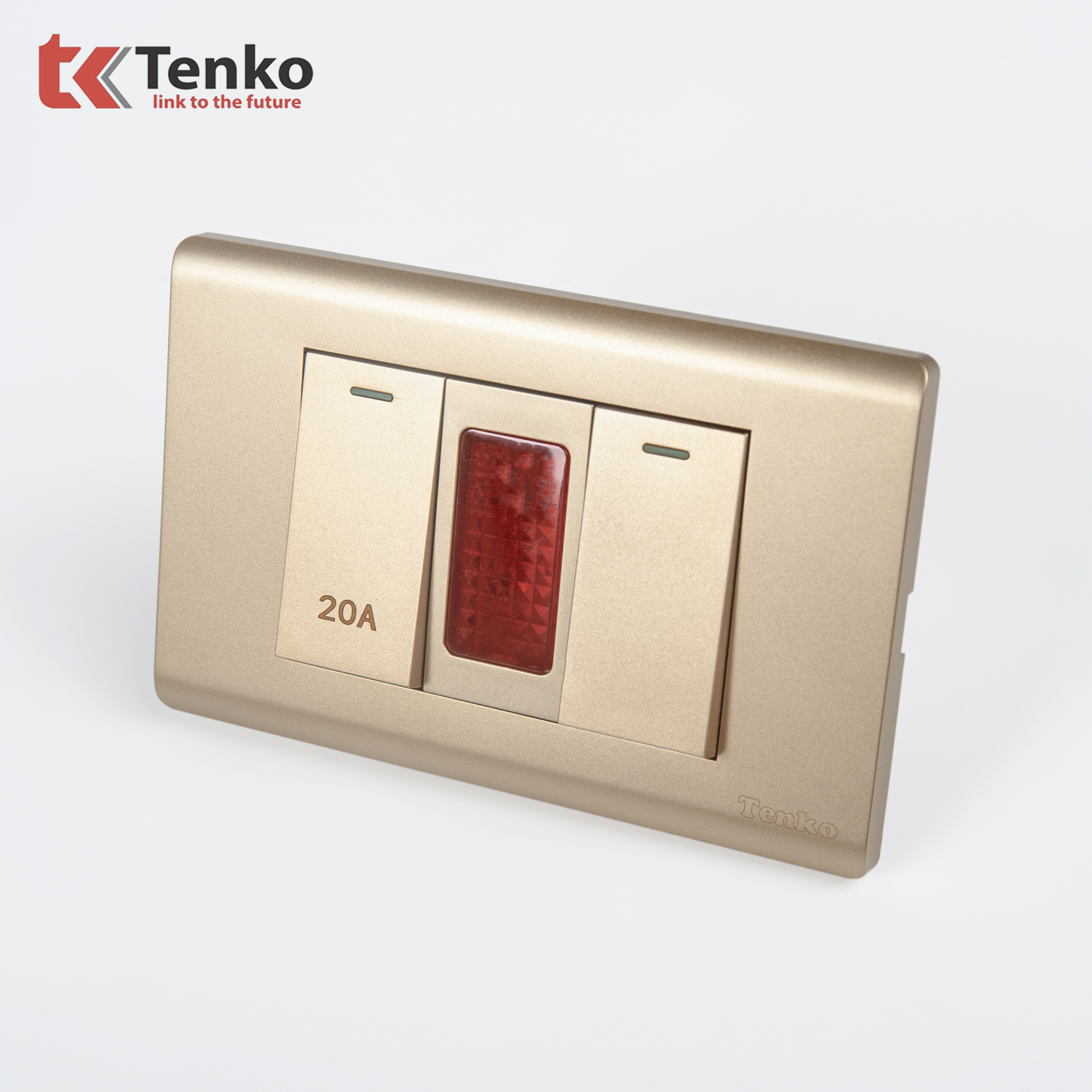 Công Tắc Đơn Kèm Công Tắc 20A Chống Cháy Cao Cấp TENKO TK-C25-081 – Mặt Nhựa PC Vàng