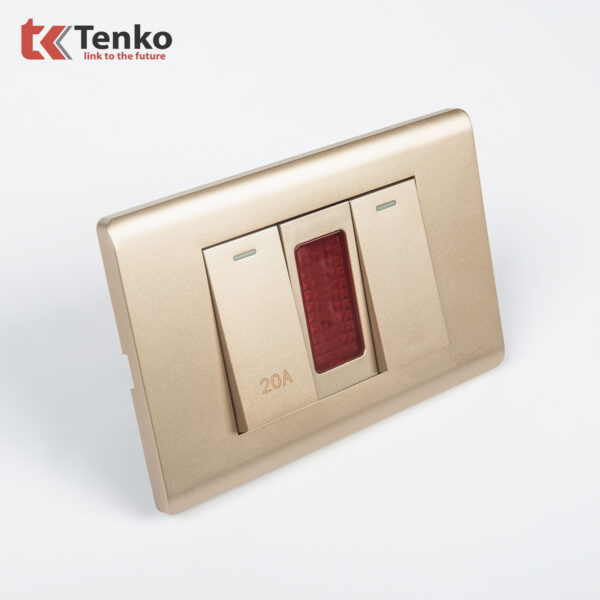 Công Tắc Đơn Kèm Công Tắc 20A Chống Cháy Cao Cấp TENKO TK-C25-081 – Mặt Nhựa PC Vàng