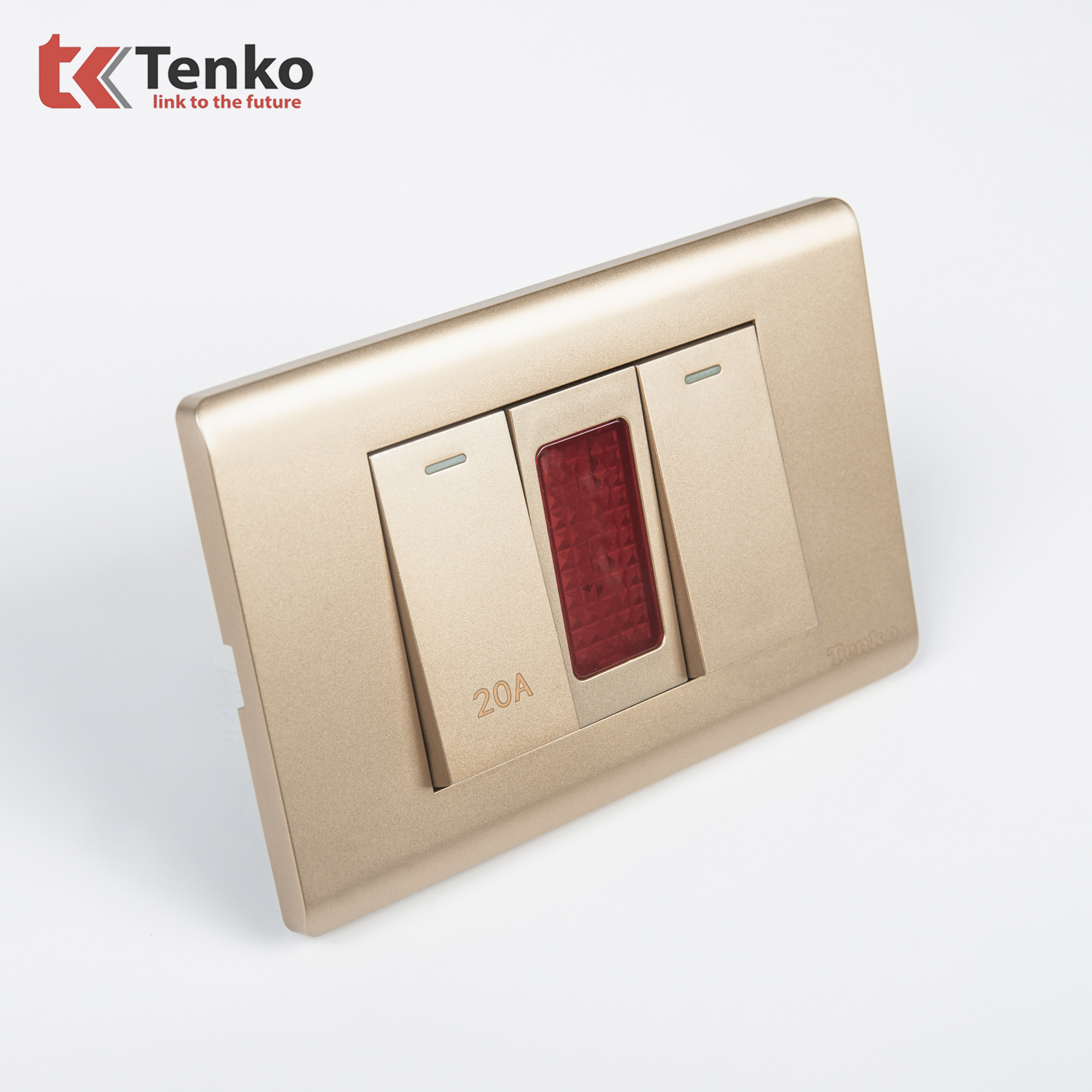 Công Tắc Đơn Kèm Công Tắc 20A Chống Cháy Cao Cấp TENKO TK-C25-081 – Mặt Nhựa PC Vàng