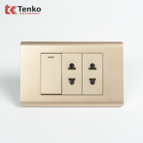 Bộ Công Tắc Ổ Cắm Điện Âm Tường Cao Cấp TENKO TK-C25-025 Mặt Nhựa PC Vàng