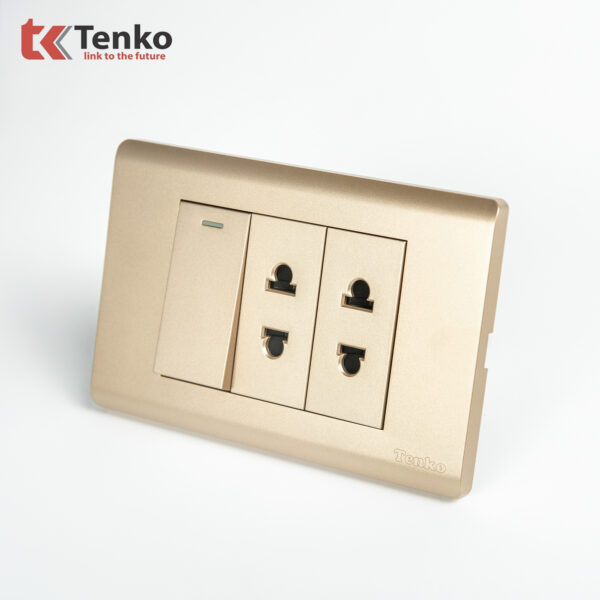 Bộ Công Tắc Ổ Cắm Điện Âm Tường Cao Cấp TENKO TK-C25-025 Mặt Nhựa PC Vàng